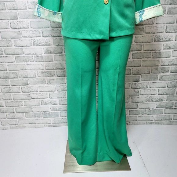 Vintage 70s Sears Fashions Womens L/XL Green Polyester Pant Leisure Suit 2pc Set - Picture 4 of 12